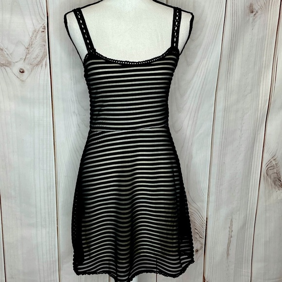 FREE PEOPLE BLACK MESH STRIPED SLEEVELESS DRESS SMALL - Picture 2 of 11